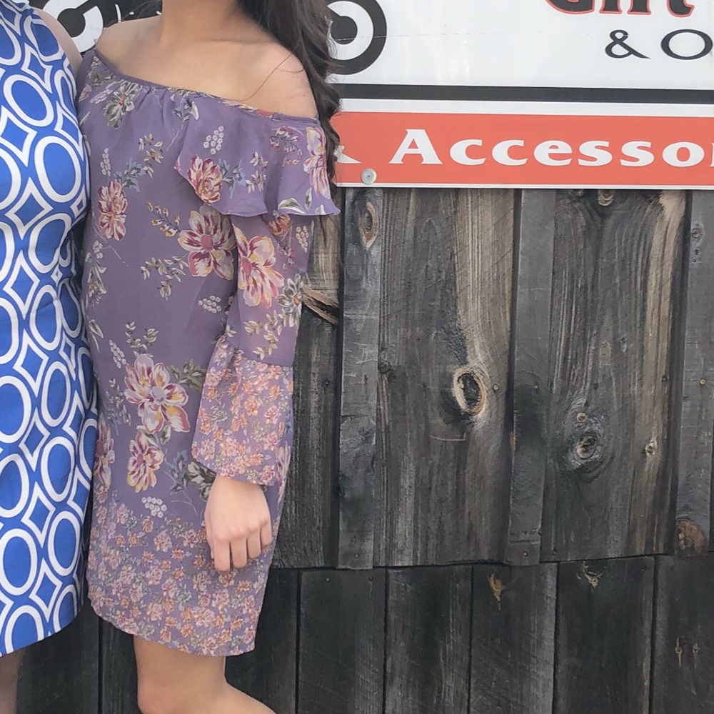 Purple off shoulder floral dress